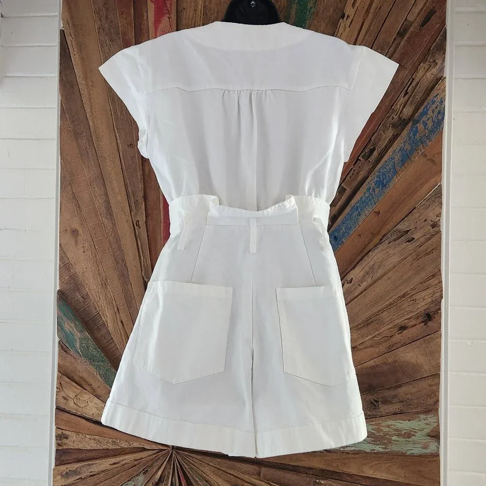 Marissa Webb Dixon paper bag cotton Romper white Dress Sz 4 pockets
